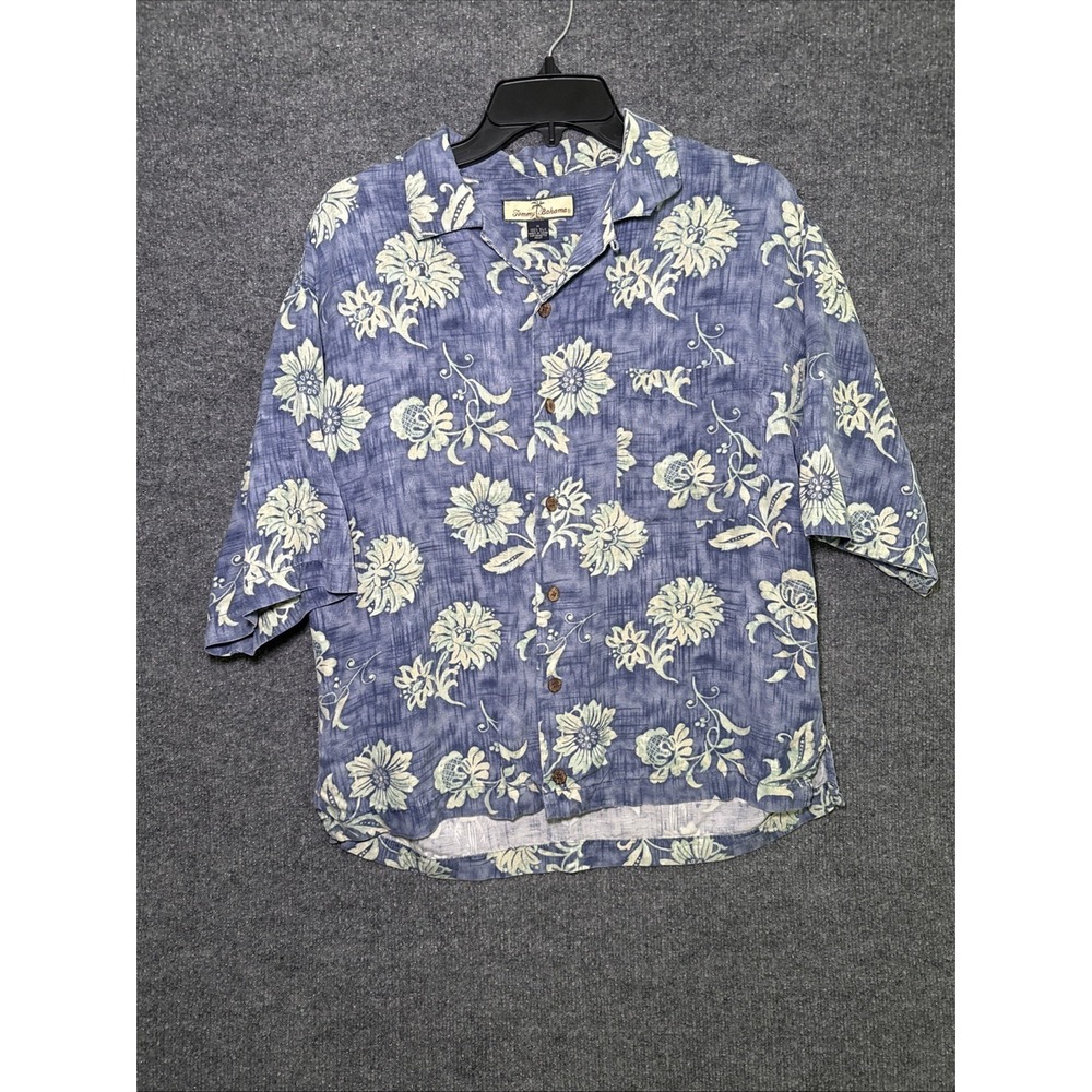 Tommy Bahama Shirt Mens Size Medium Blue 100% Silk Floral Button Up Hawaiian